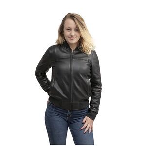 Real Leather Women’s Black Bomber Jacket NWT